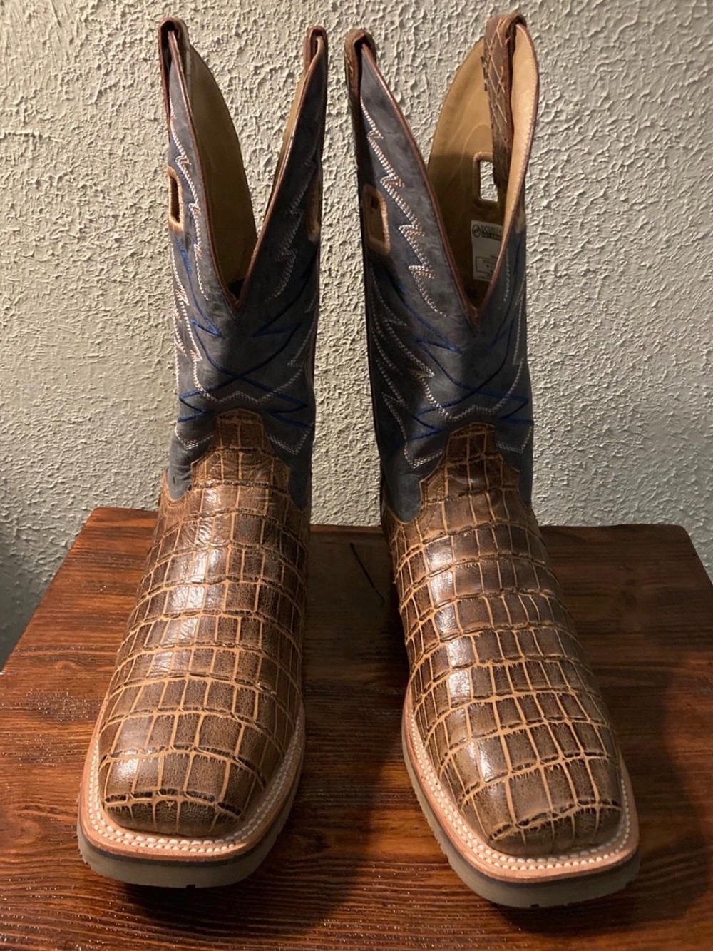 Men's Double H Brown Crocodile-Texture Steel Toe Boots